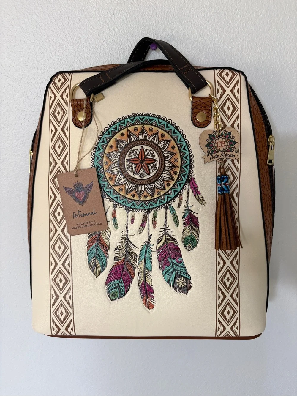 Artisan Dreamcatcher Leather Backpack Handcrafted NWT